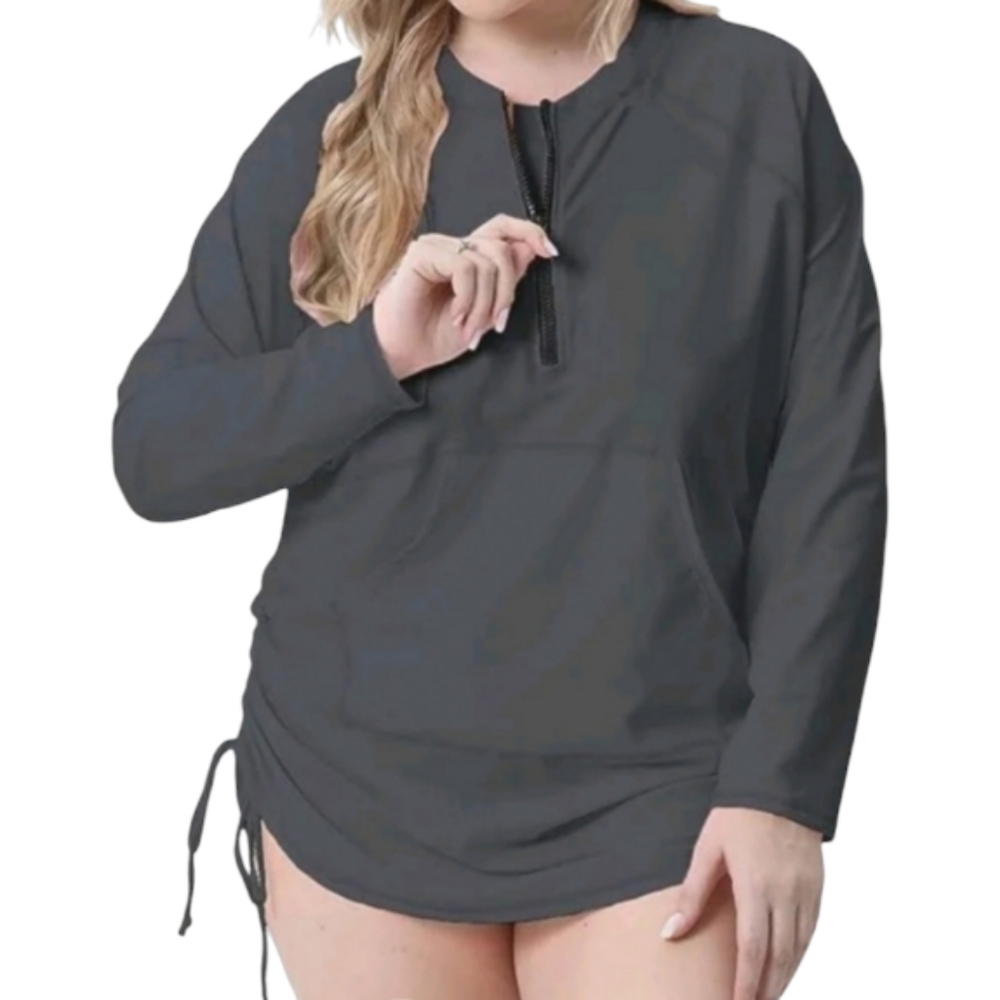 Women's Plus Size 4X Gray Nylon Rashguard w Side Cinch NWT